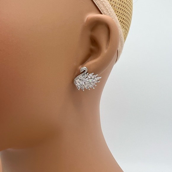 Silver Swan CZ Earrings - Picture 2 of 4